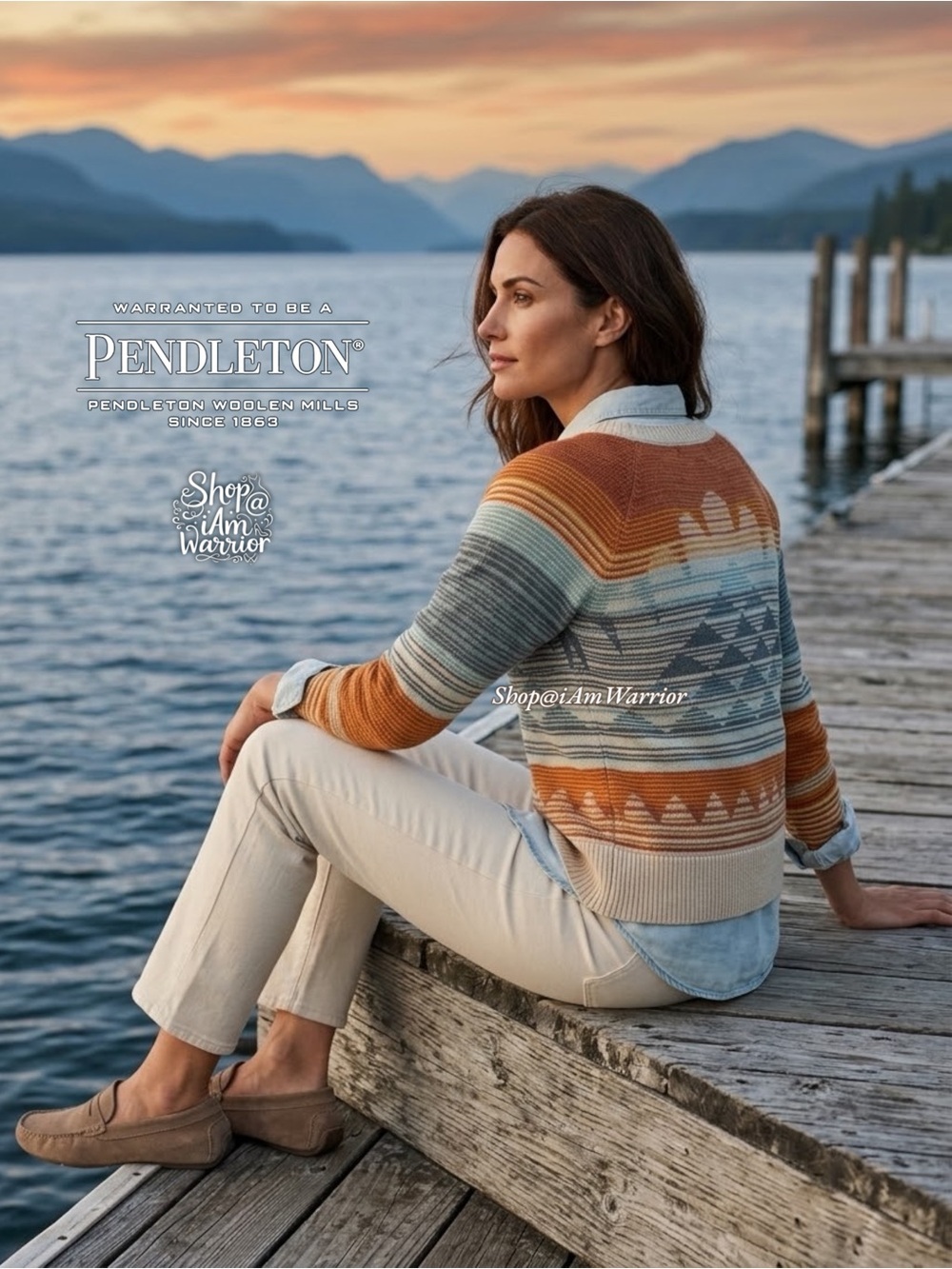 Pendleton Abstract Sunset Mountain Landscape Cotton Crewneck Sweater
